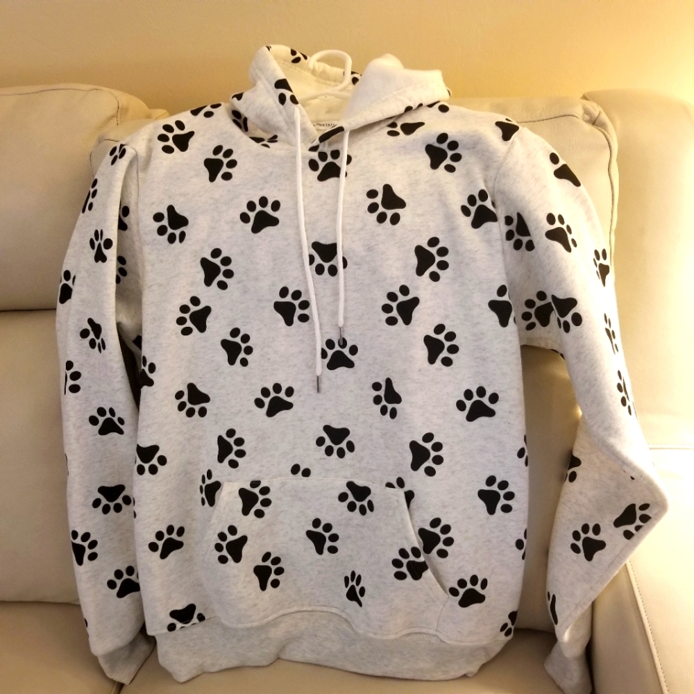 Cute Dog Lover's Paw Print Hooded Sweatshirt, Size L